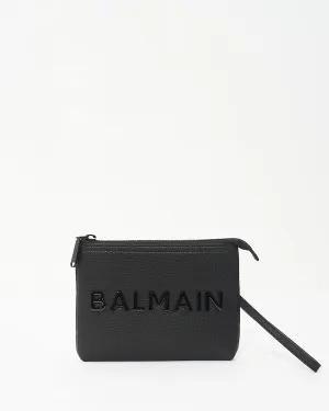 Balmain Black Leather Logo Pouch Clutch