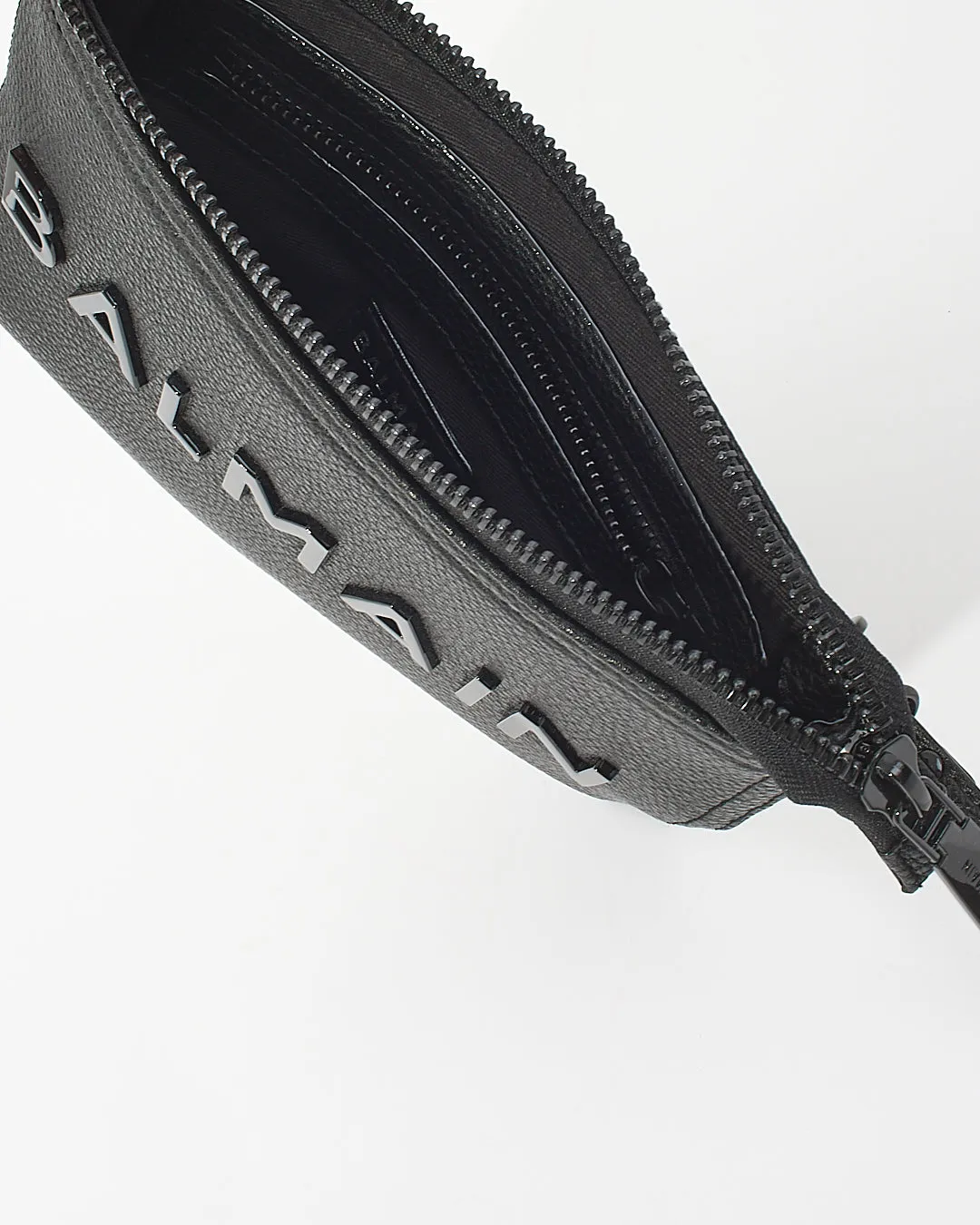 Balmain Black Leather Logo Pouch Clutch
