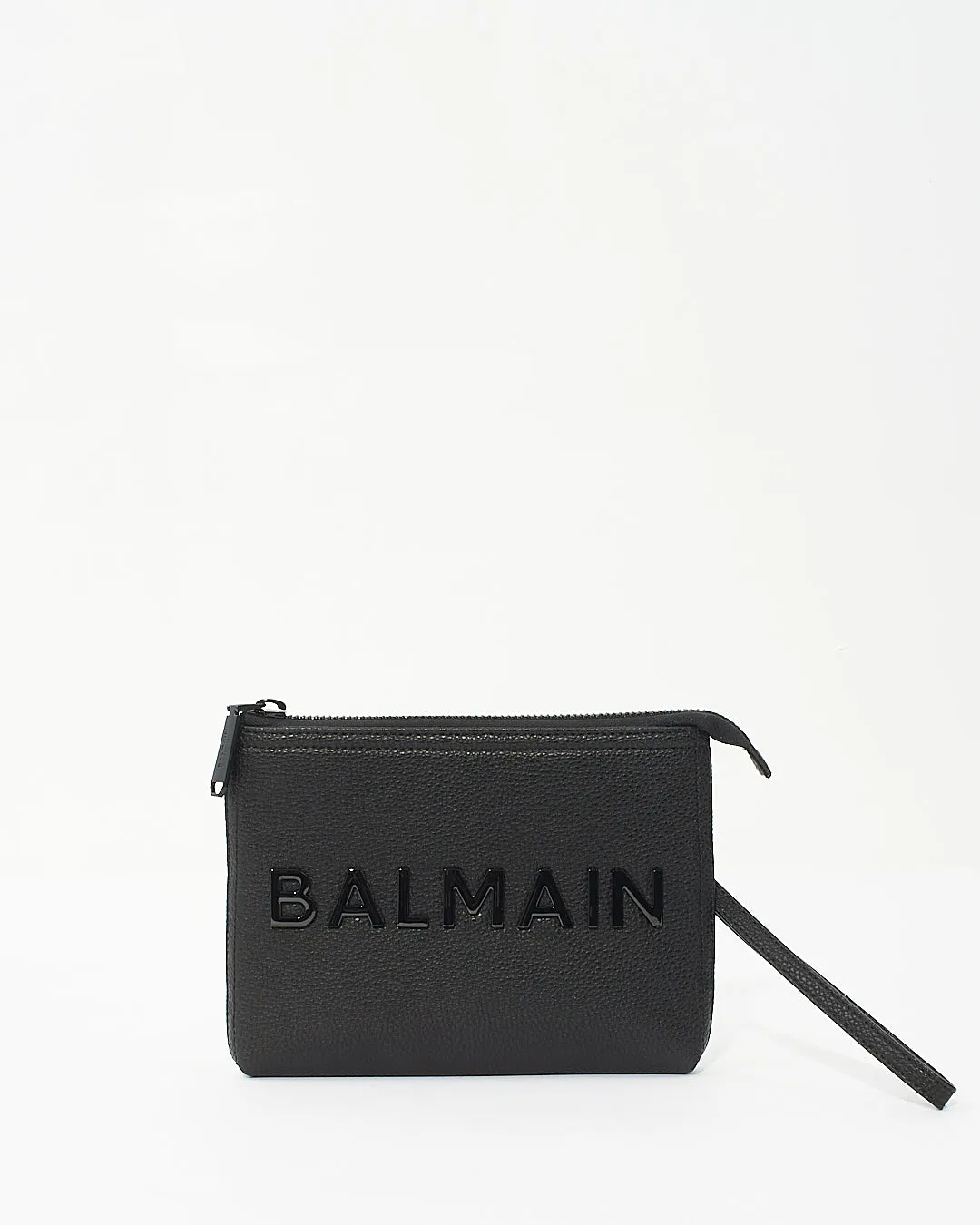 Balmain Black Leather Logo Pouch Clutch