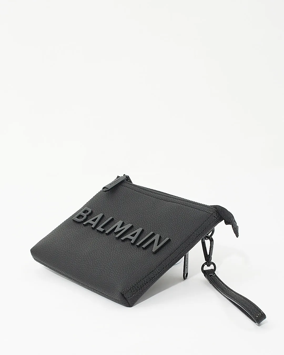 Balmain Black Leather Logo Pouch Clutch