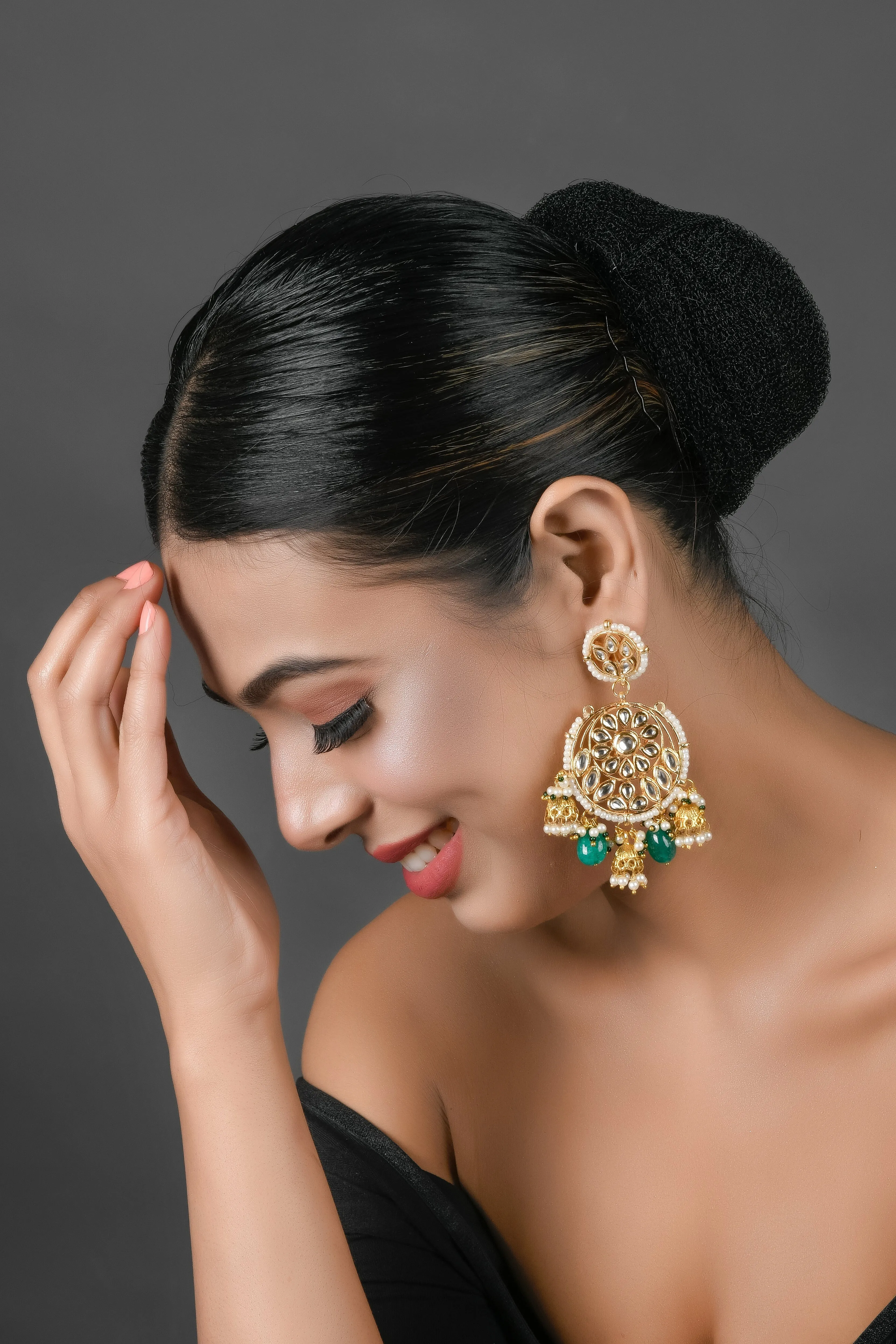 Beautiful Floral Kundan Earrings with Hanging
