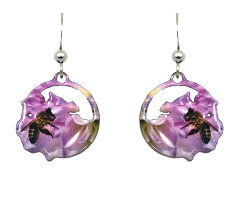 Bee Floral earrings,  Stainless Steel, Sterling Silver Earwires, #2535