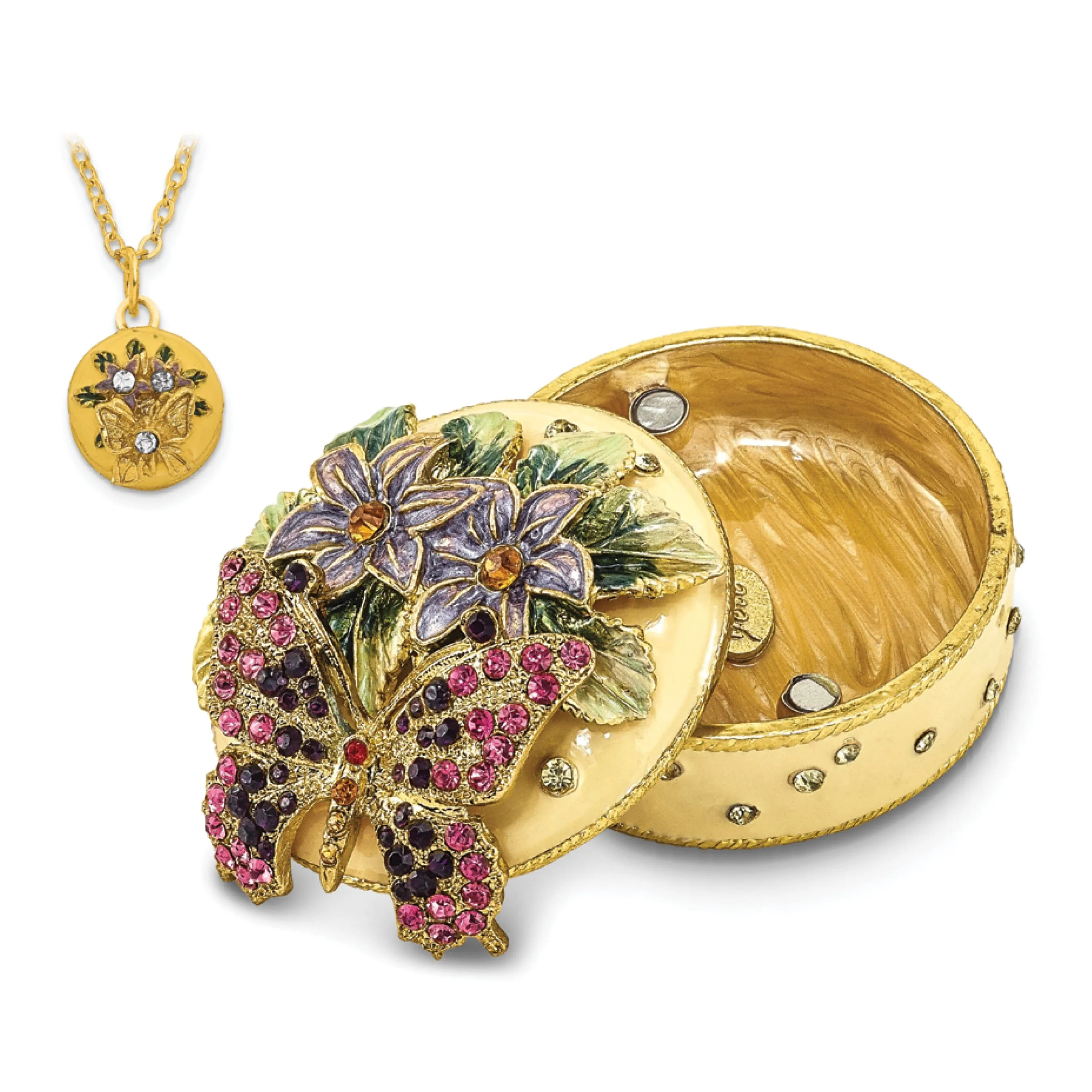 Bejeweled Pewter FLORIAN Butterfly & Floral Box Trinket Box Design