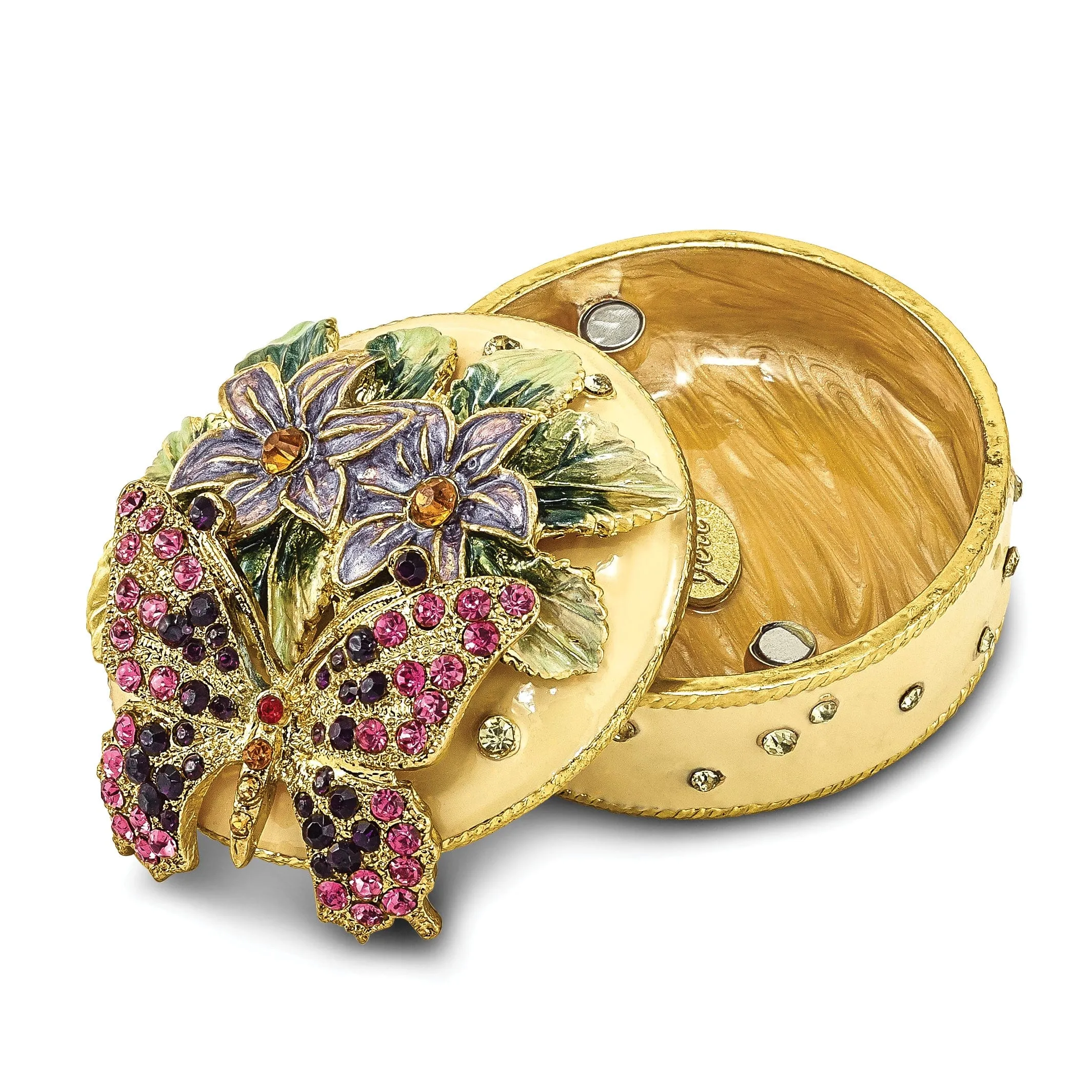 Bejeweled Pewter FLORIAN Butterfly & Floral Box Trinket Box Design