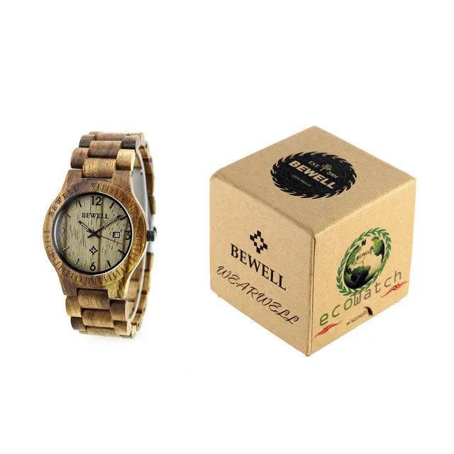 BEWELL Men Watch Top Brand Wood Watches Men Waterproof Luminous Clock Men Women Wooden Wristwatch Relogio Feminino Masculino