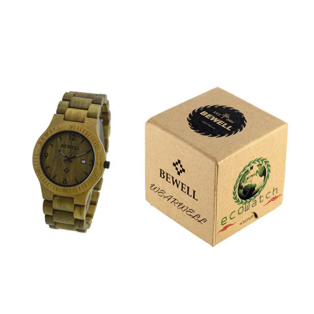 BEWELL Men Watch Top Brand Wood Watches Men Waterproof Luminous Clock Men Women Wooden Wristwatch Relogio Feminino Masculino