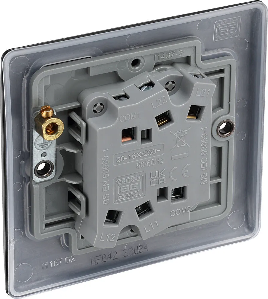 BG NFB42x5 Nexus Metal 20A 16AX 2 Way Double Light Switch - Matt Black   Black Rocker (5 Pack)