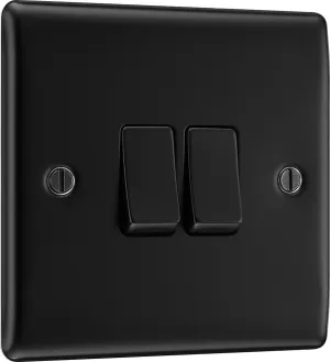 BG NFB42x5 Nexus Metal 20A 16AX 2 Way Double Light Switch - Matt Black   Black Rocker (5 Pack)