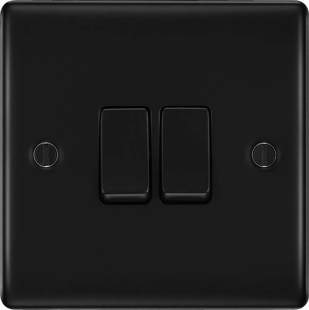 BG NFB42x5 Nexus Metal 20A 16AX 2 Way Double Light Switch - Matt Black   Black Rocker (5 Pack)