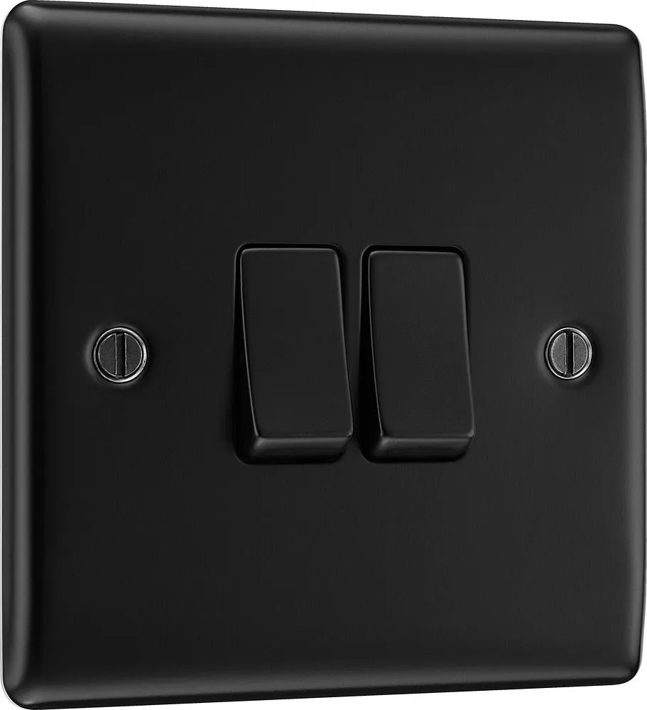 BG NFB42x5 Nexus Metal 20A 16AX 2 Way Double Light Switch - Matt Black   Black Rocker (5 Pack)