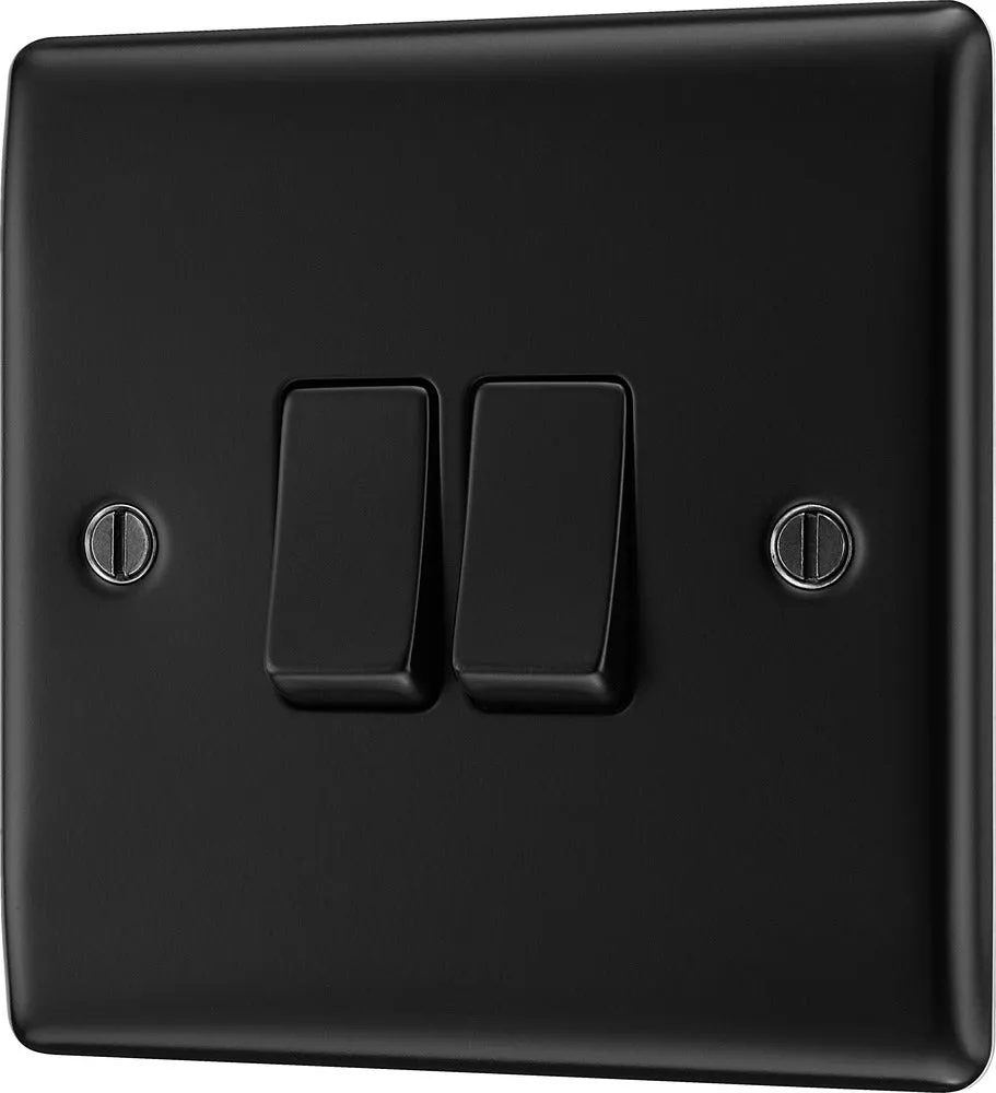 BG NFB42x5 Nexus Metal 20A 16AX 2 Way Double Light Switch - Matt Black   Black Rocker (5 Pack)