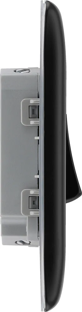 BG NFB42x5 Nexus Metal 20A 16AX 2 Way Double Light Switch - Matt Black   Black Rocker (5 Pack)