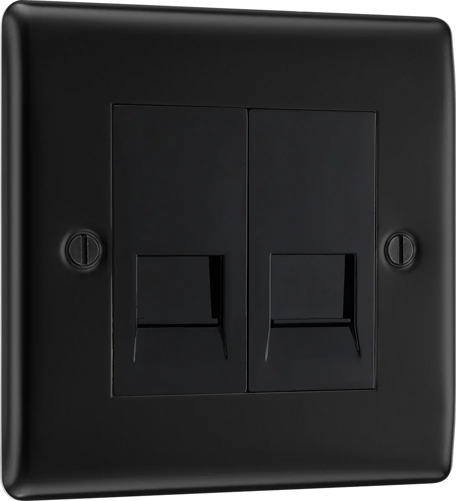 BG NFBBTM2 Nexus Metal Double Master Telephone Socket - Matt Black   Black Rocker