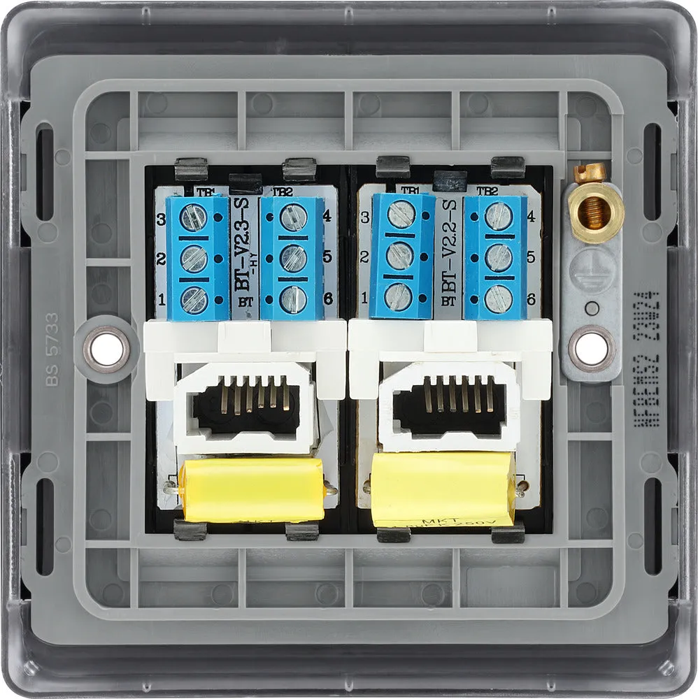 BG NFBBTM2 Nexus Metal Double Master Telephone Socket - Matt Black   Black Rocker