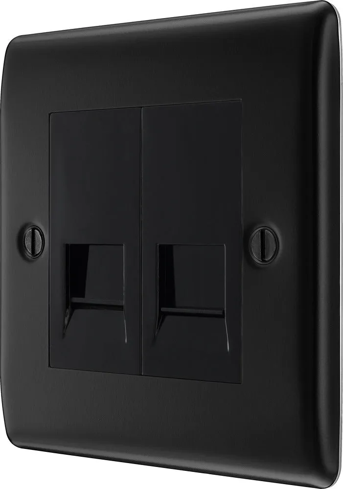 BG NFBBTM2 Nexus Metal Double Master Telephone Socket - Matt Black   Black Rocker