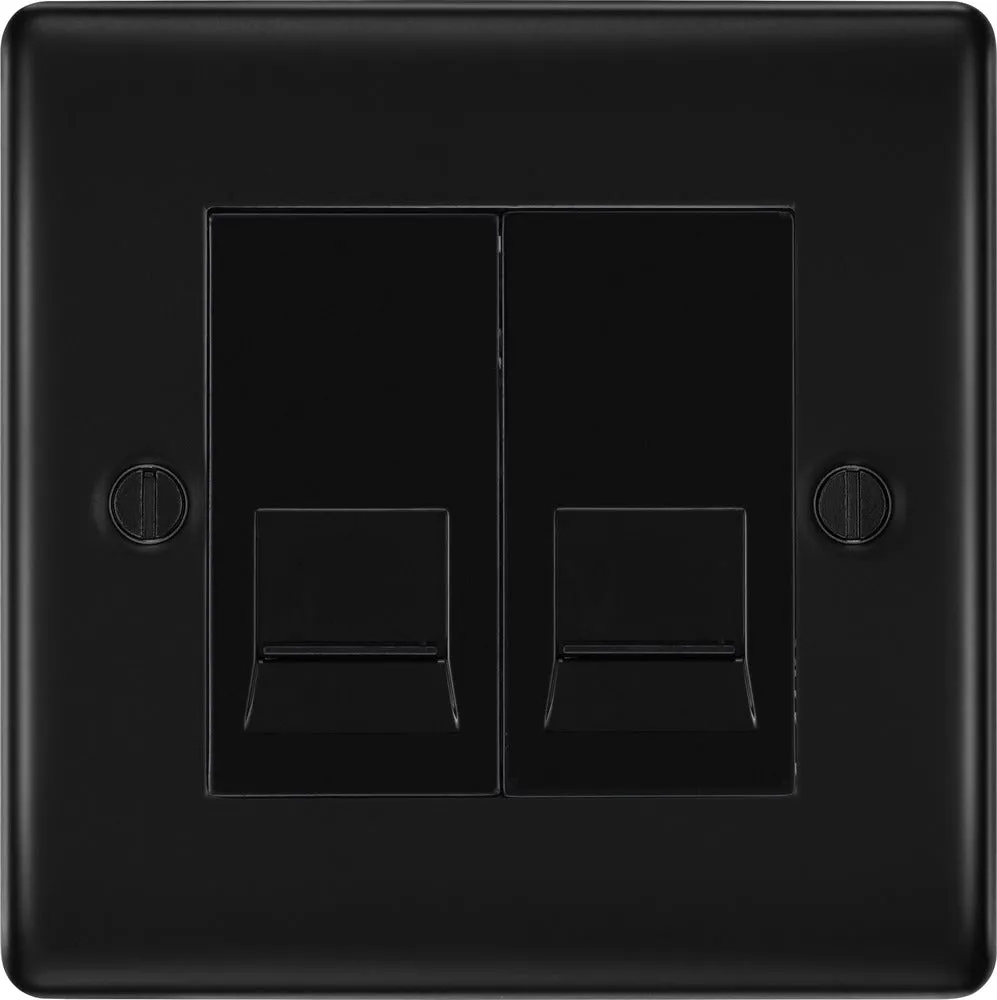 BG NFBRJ112 Nexus Metal RJ11 Double Data Outlet Socket - Matt Black   Black Rocker