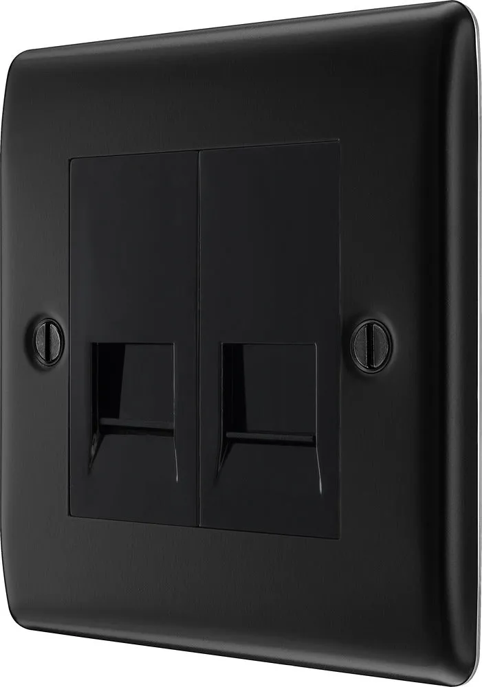 BG NFBRJ112 Nexus Metal RJ11 Double Data Outlet Socket - Matt Black   Black Rocker