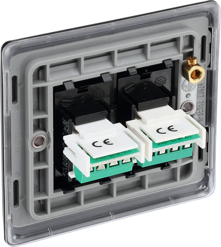 BG NFBRJ112 Nexus Metal RJ11 Double Data Outlet Socket - Matt Black   Black Rocker
