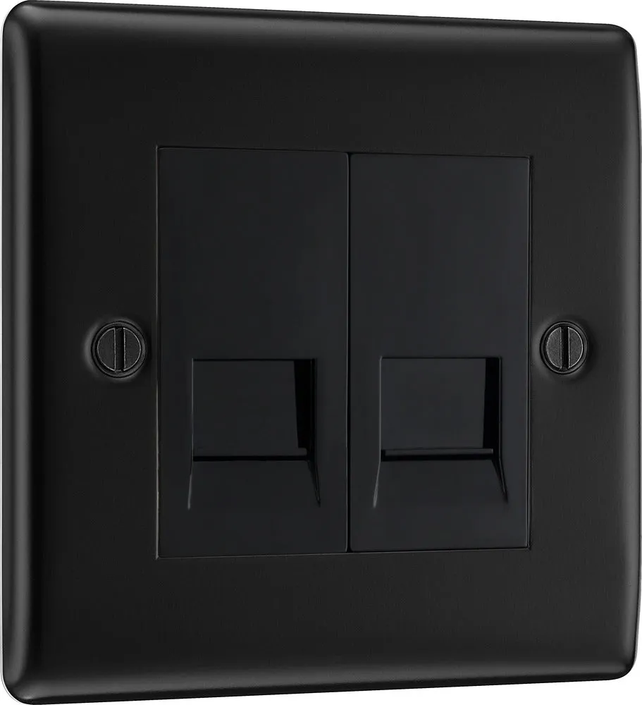 BG NFBRJ112 Nexus Metal RJ11 Double Data Outlet Socket - Matt Black   Black Rocker