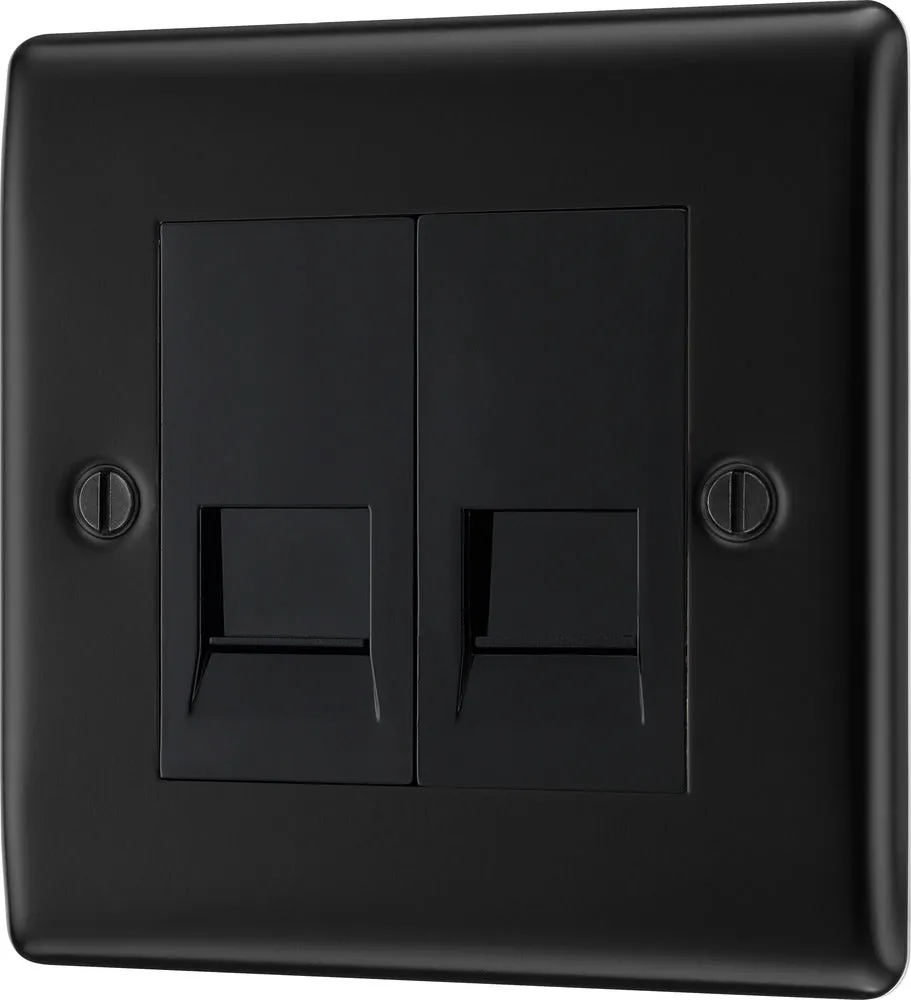 BG NFBRJ112 Nexus Metal RJ11 Double Data Outlet Socket - Matt Black   Black Rocker