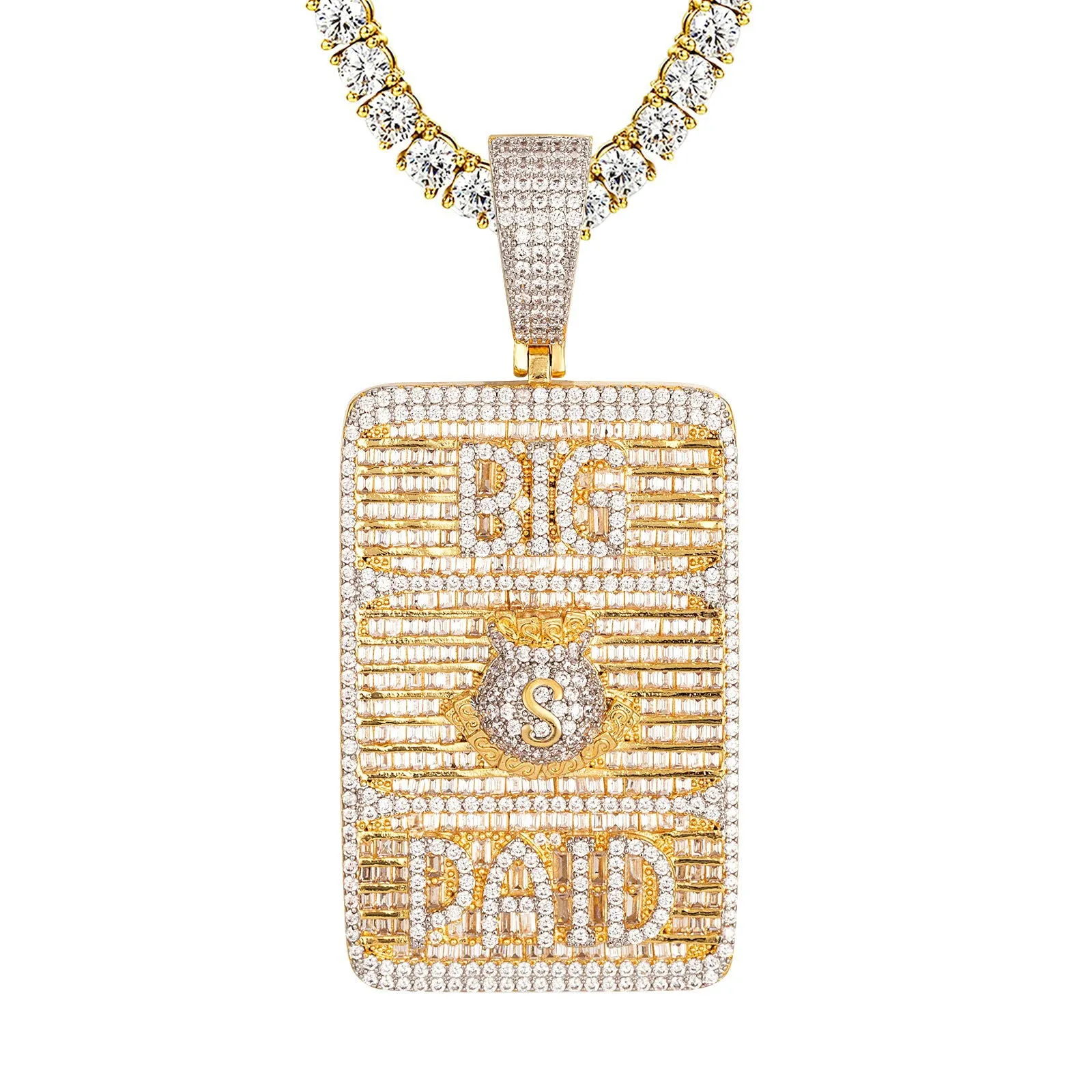 Big Dollar Paid Micro Pave Custom Mens Yellow Tone Pendant