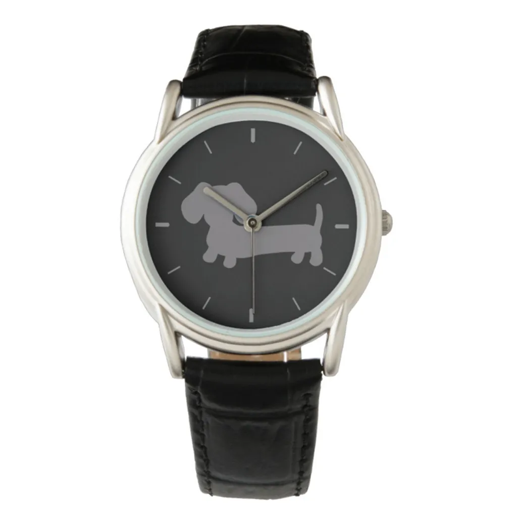 Black, Brown or Gray Dachshund Leather Watches