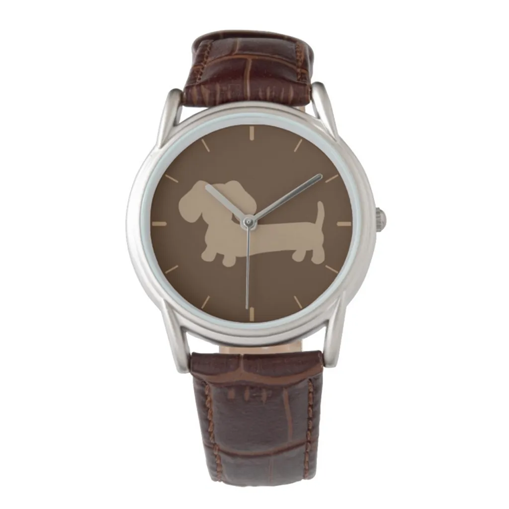 Black, Brown or Gray Dachshund Leather Watches