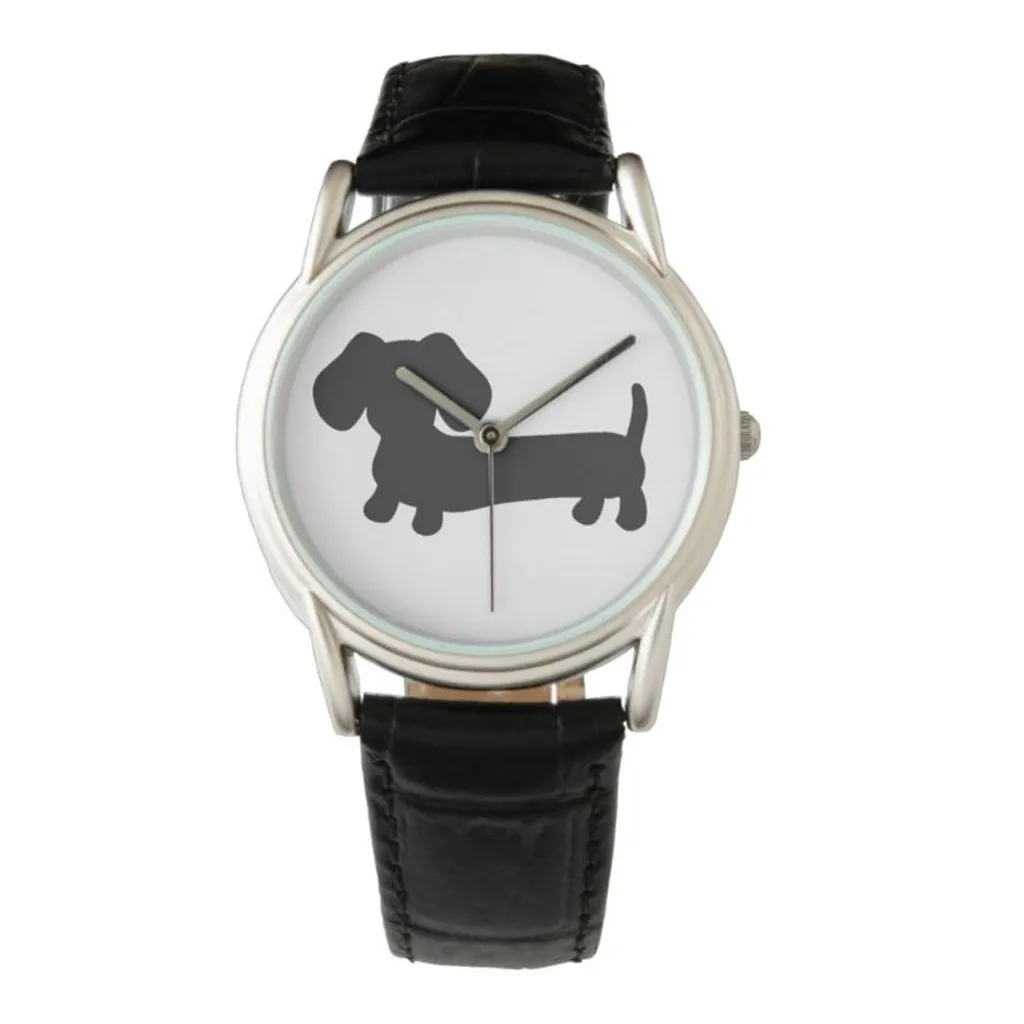 Black, Brown or Gray Dachshund Leather Watches