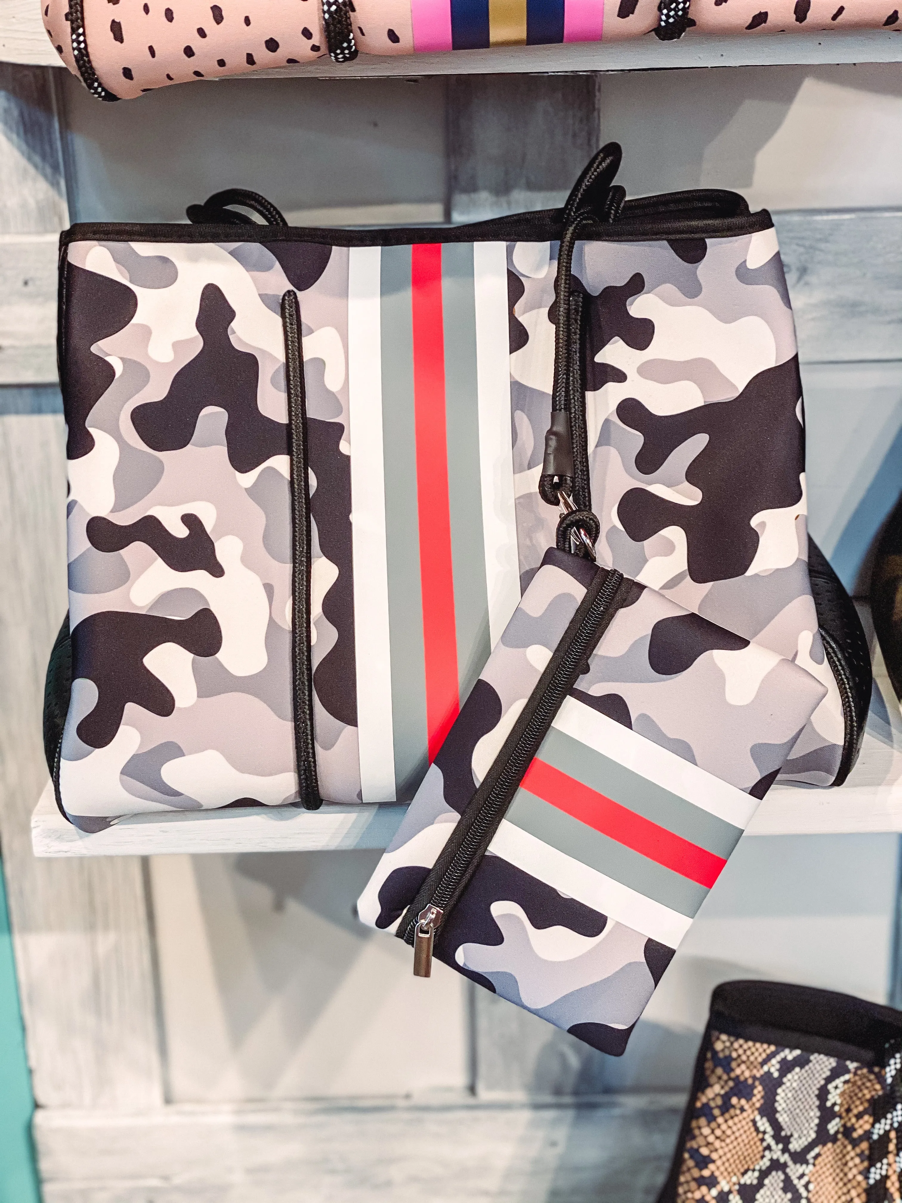 Black Camo with Red Tote