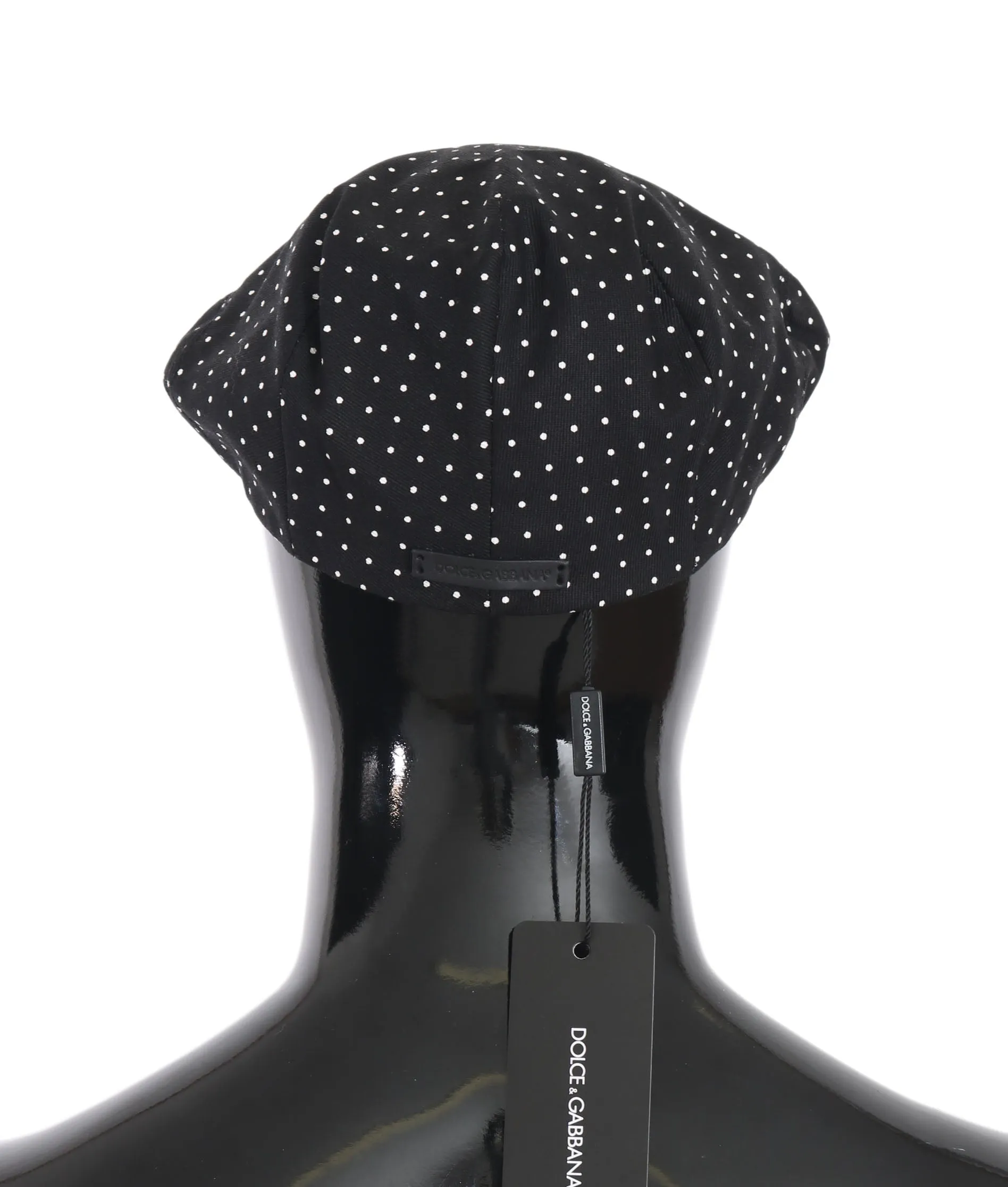 Black Polka Dot Cotton Stretch Newsboy Hat