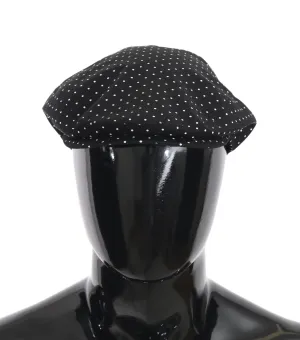 Black Polka Dot Cotton Stretch Newsboy Hat