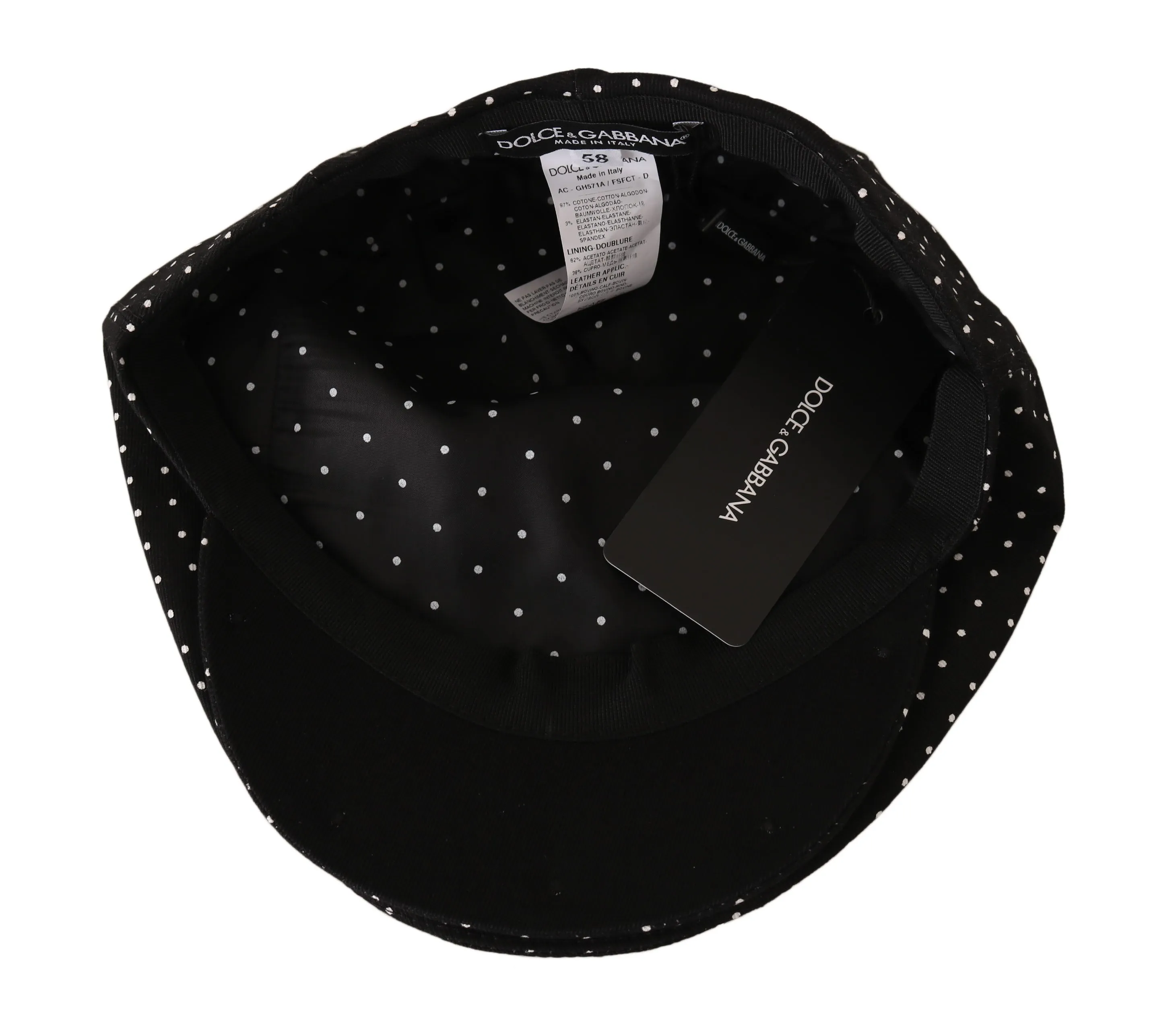 Black Polka Dot Cotton Stretch Newsboy Hat