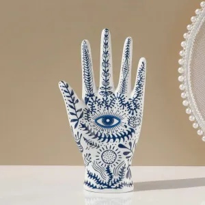 Blue Floral Evil Eye Porcelain Jewelry Holder Stand