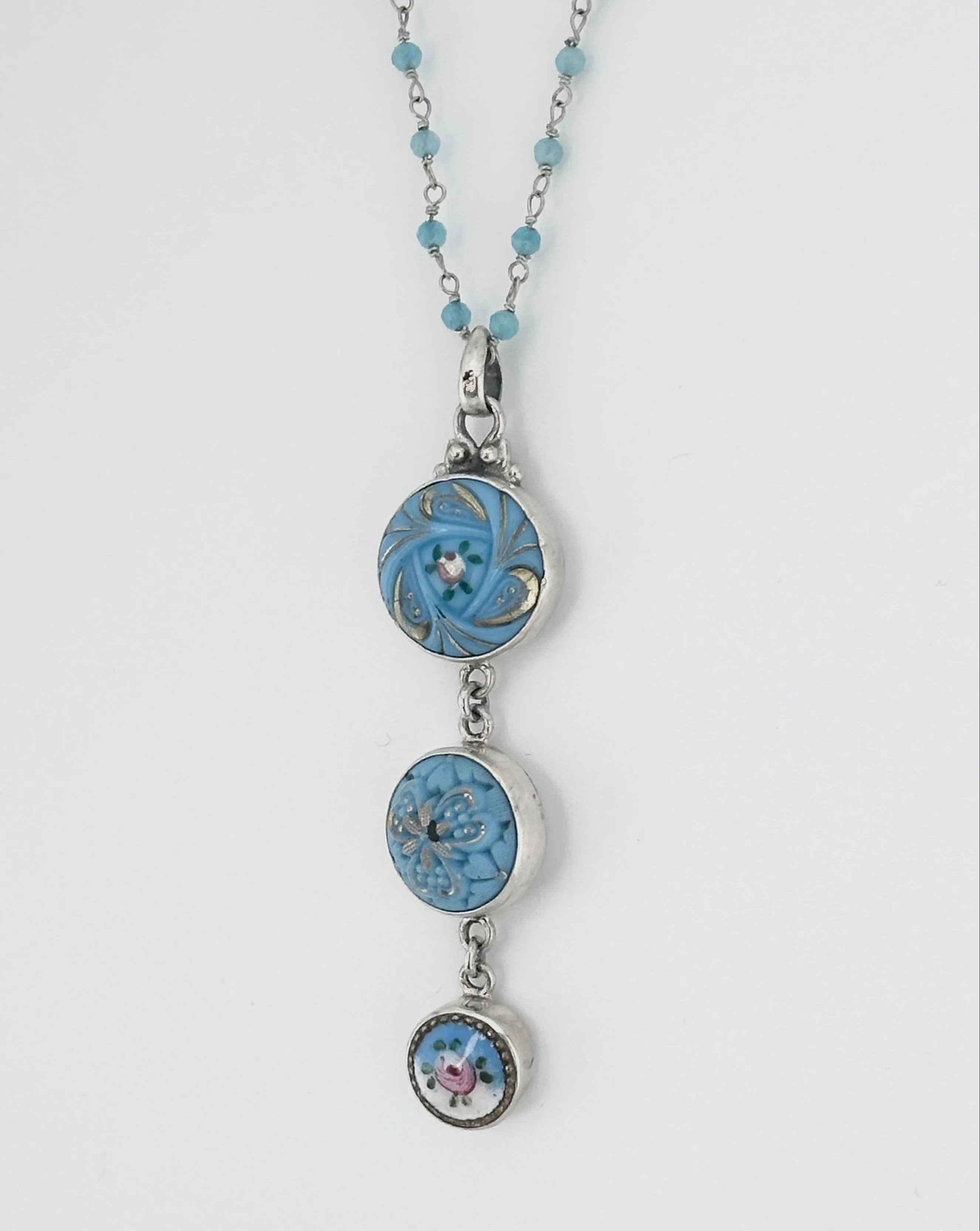 Blue Flower Button Drop Necklace
