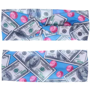 Blue Money Criss Cross Stretch Headband