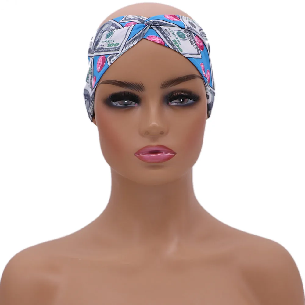 Blue Money Criss Cross Stretch Headband