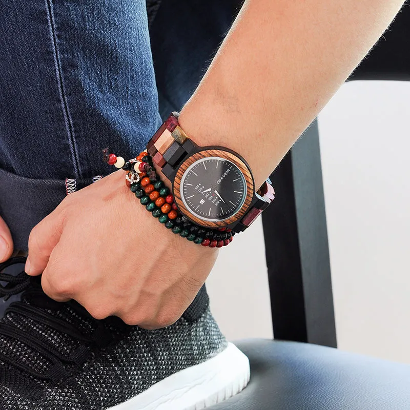BOBO BIRD Luxury Designer Auto Date Colors Wooden Watches for Men Handmade Quartz Wrist Wristwatches relogio masculino C-P14- 1