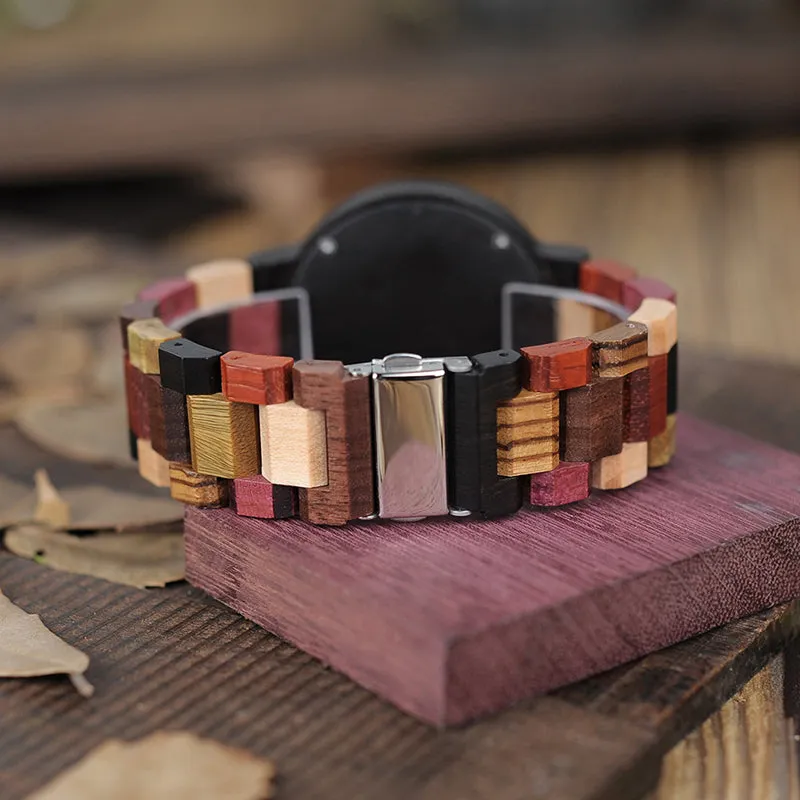 BOBO BIRD Luxury Designer Auto Date Colors Wooden Watches for Men Handmade Quartz Wrist Wristwatches relogio masculino C-P14- 1