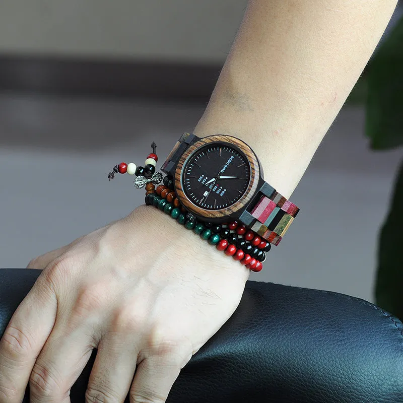 BOBO BIRD Luxury Designer Auto Date Colors Wooden Watches for Men Handmade Quartz Wrist Wristwatches relogio masculino C-P14- 1
