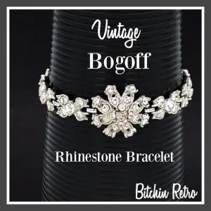 Bogoff Vintage Rhinestone Bracelet with Floral Design, Bridal Quality