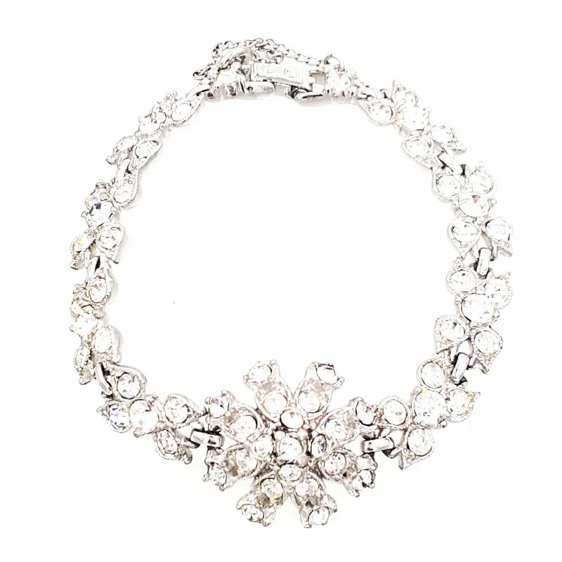 Bogoff Vintage Rhinestone Bracelet with Floral Design, Bridal Quality