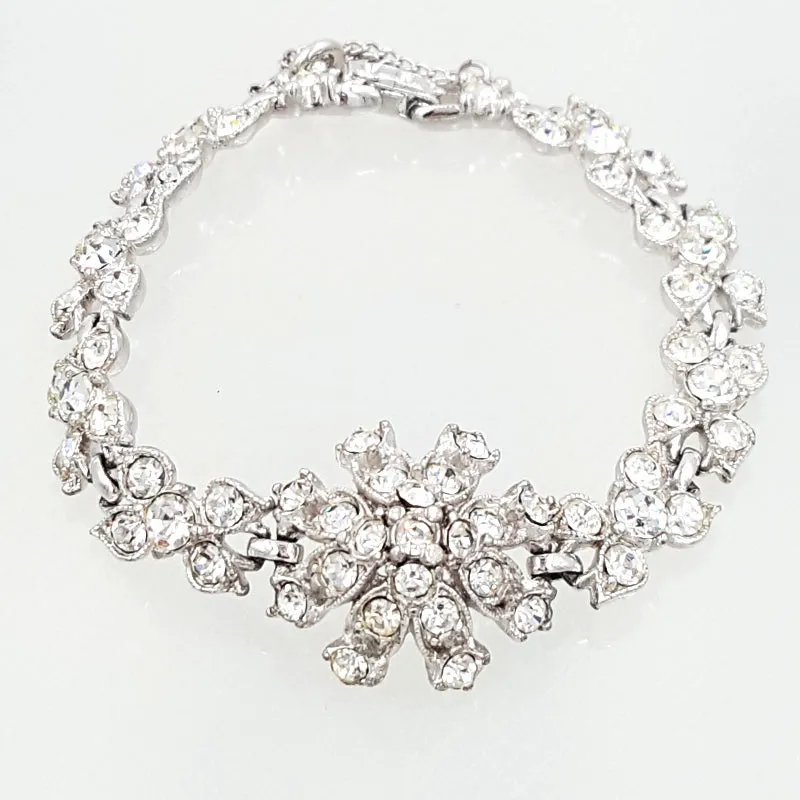 Bogoff Vintage Rhinestone Bracelet with Floral Design, Bridal Quality