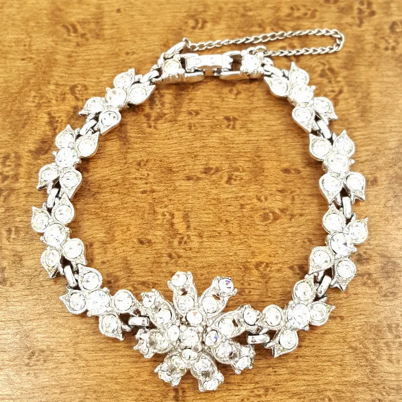 Bogoff Vintage Rhinestone Bracelet with Floral Design, Bridal Quality