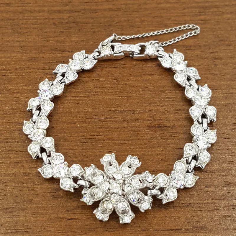 Bogoff Vintage Rhinestone Bracelet with Floral Design, Bridal Quality