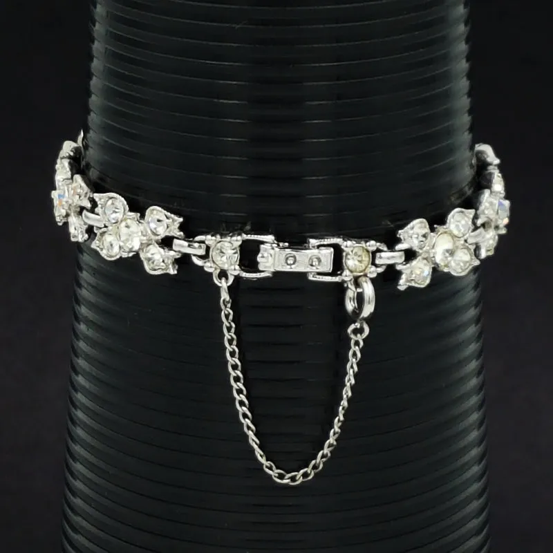 Bogoff Vintage Rhinestone Bracelet with Floral Design, Bridal Quality