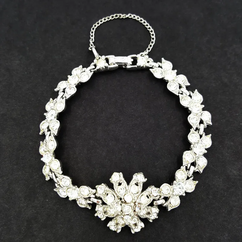 Bogoff Vintage Rhinestone Bracelet with Floral Design, Bridal Quality