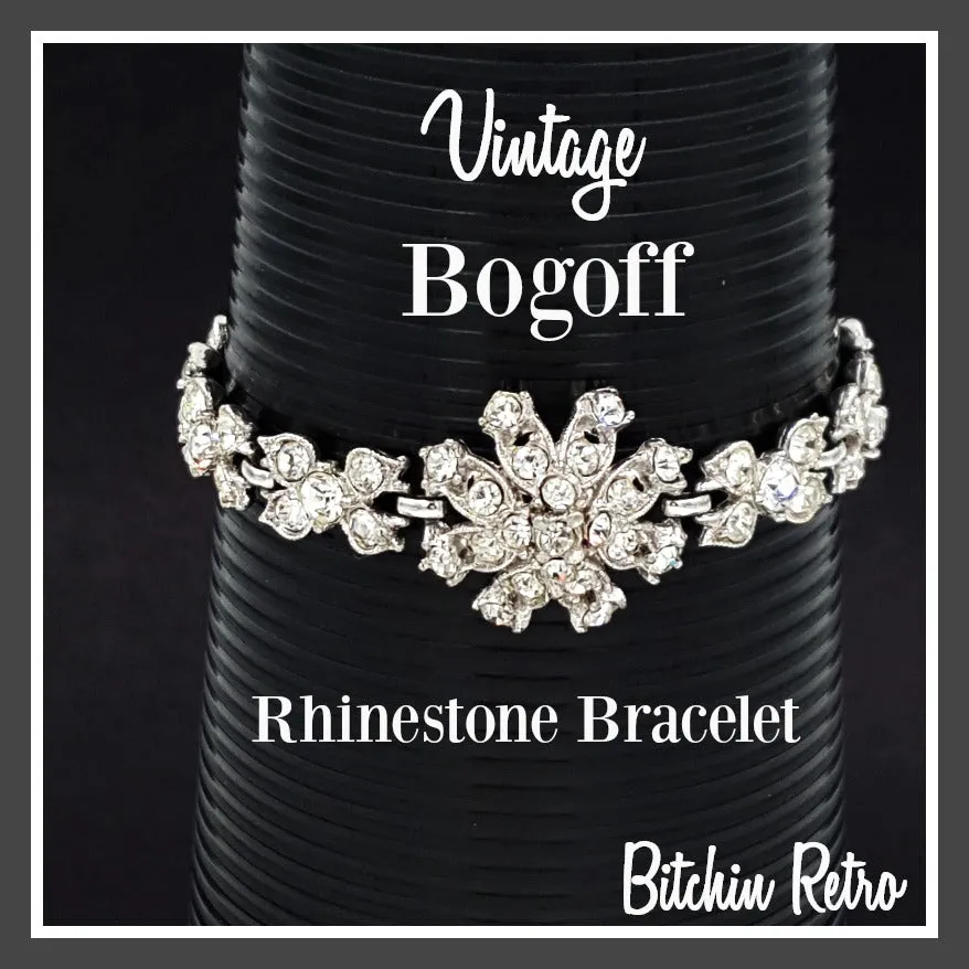 Bogoff Vintage Rhinestone Bracelet with Floral Design, Bridal Quality