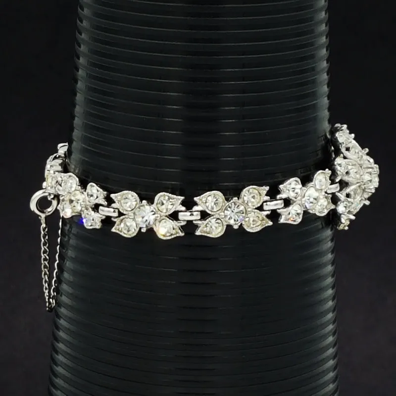 Bogoff Vintage Rhinestone Bracelet with Floral Design, Bridal Quality