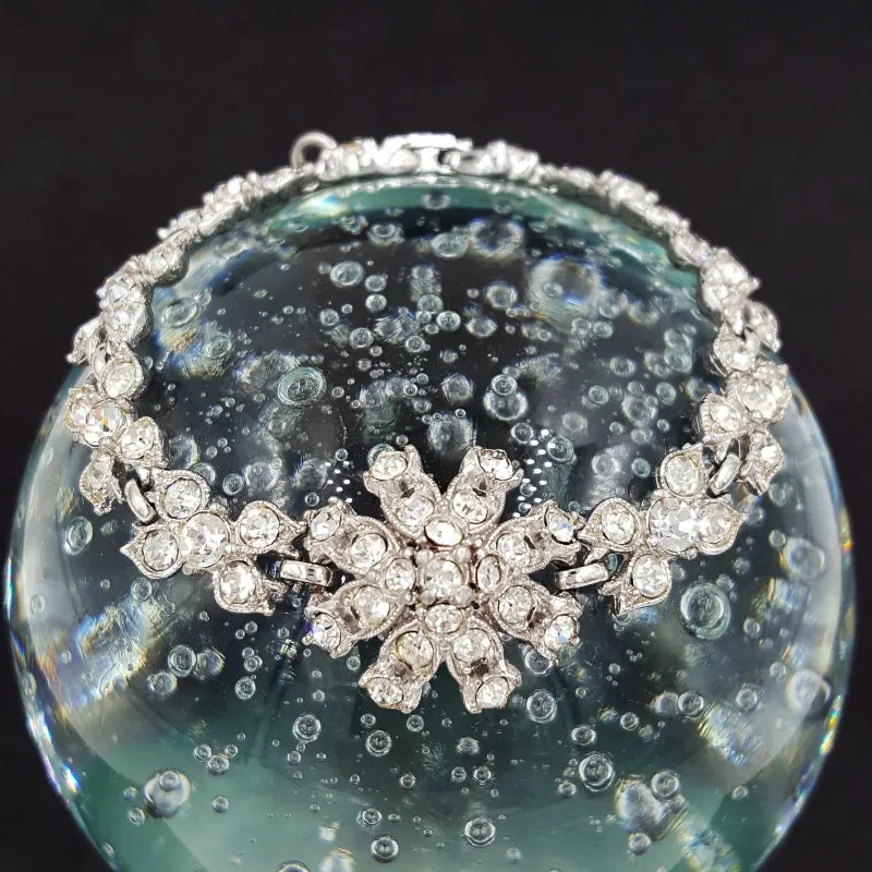 Bogoff Vintage Rhinestone Bracelet with Floral Design, Bridal Quality
