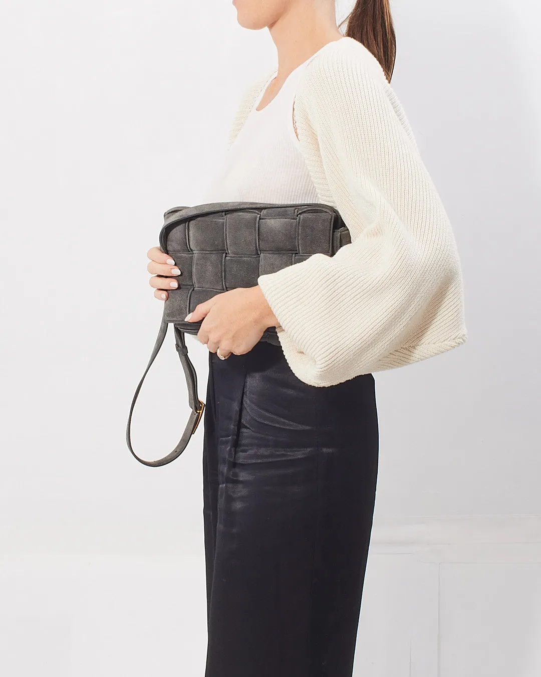 Bottega Venetta Grey Suede Padded Cassette Bag